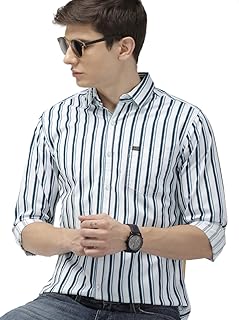 Men Slim Fit Multi Striped Full Sleeves Cutaway Collar Casual Shirt