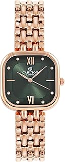 Women Stainless Steel Analog Watch | Gold-Green Waterproof Watches for Women Girls Ladies | Fashionable Trendy Quartz Movement Wrist Watch - CLSSCDGRN