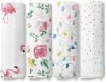 Haus & Kinder 100% Cotton Muslin Swaddle for New Born Baby- Swaddle Cloth for New Born, Baby Swaddle Wrap for New Born, Muslin Cloth for New Born Baby | (Multicolor, Adorable Designs), 4 Pc, 100x100cm