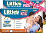 Little's Premium Baby Diapers L Size (Large) Pants Style | 9-14 kg | 60 Count - Pack of 2 | CottonSoft Baby Diaper with Leakage Guard, Wetness Indicator & 12 Hours Absorption