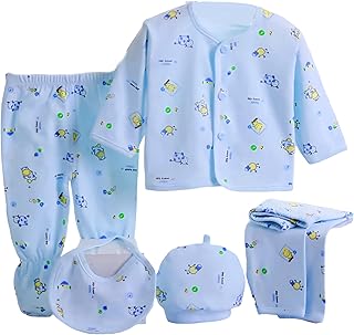 First Kick Presents New Born Baby Summer Wear Baby Clothes 5Pcs Sets 100% Cotton Baby Boys Girls Unisex Baby Cotton/Summer Suit Infant Clothes First Gift for New Born Baby