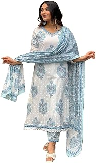 Women Cotton Block Printed Kurta Pant With Dupatta
