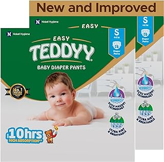 TEDDYY Baby Easy Small Diaper Pants 156 Count (Pack of 2), 4-8 kgs, 10 hrs Leak Protection, Anti - Bacterial