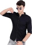 Men's Solid Slim Fit Shirt (HLSH013832_Black