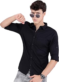 Men's Solid Slim Fit Shirt (HLSH013832_Black