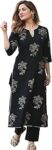 Women's Gold Printed Rayon Black Kurta Set with Ethnic Palazzo Pants