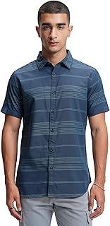 Men's’s Slim Fit Horizontal Striped Casual Shirt | Contemporary Design with Short Sleeves, Button Closure & Tailored Silhouette