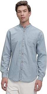Men's Slim Fit Denim Shirt | Mandarin Collar | Full Sleeves | Modern & Versatile Casual Wear | Tailored Comt & Style