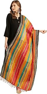 Women's Striped Print Multicoloured Art Silk Crushed Dupatta, Free Size