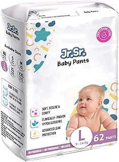 Jr. Sr. Baby Diaper Pants with Advanced Leak Protection | Soft & Comfortable | Large | 9-14 Kg | 62 Counts | Pack of 1