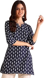 Women's Short Kurti in Black Rayon Cotton Blend | Ladies Ethnic Tunic | Office
