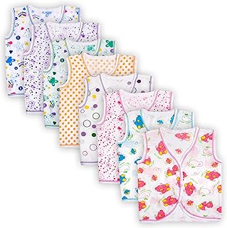 New Born Baby Clothes Set 0-3 Months - Newborn Baby Boys & Girls Clothes Sando Vest Front Open T-Shirt Casual Regular Fit and Sleepwear Multicolour Unisex Pack of of 8