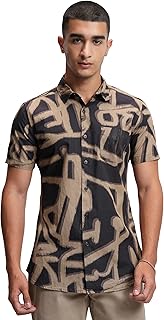 Men's’s Abstract Printed Slim Fit Cotton Casual Shirt | Artistic & Bold Design with Breathable Fabric All-Day Comt