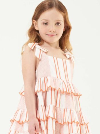 Nala Orange Scallop Frill Tiered Dress