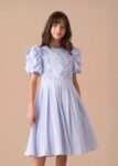 Coralie Blue Embroidered Bodice Dress