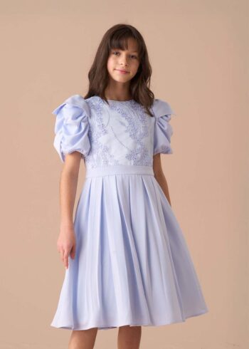 Coralie Blue Embroidered Bodice Dress