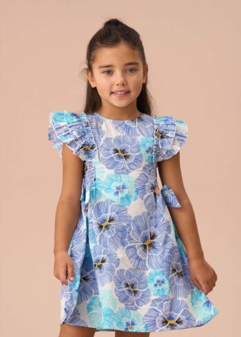 Alessandra Blue Side Bow Shirred Panel Dress