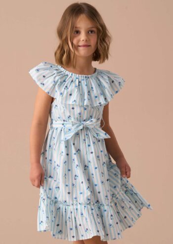 Flori Blue Pleated Collar Dress