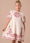 Reyna Nude Embroidered Swing Dress
