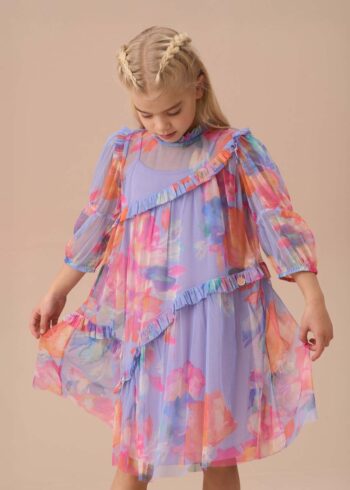 Beatrice Multi Mesh Asymmetric Frill Dress