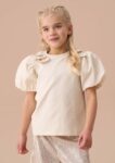Flossie Ivory Bow Shoulder Puff Sleeve Top