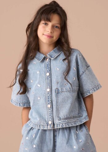 Zeta Blue Diamonte Short Sleeve Denim Shirt