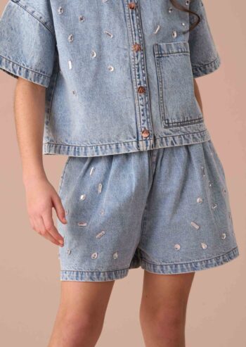 Zeta Denim Diamonte Pull On Short
