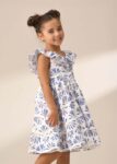 Lina Blue Frill Neck Print Dress