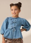 Rochelle Blue Denim Peplum Bow Top