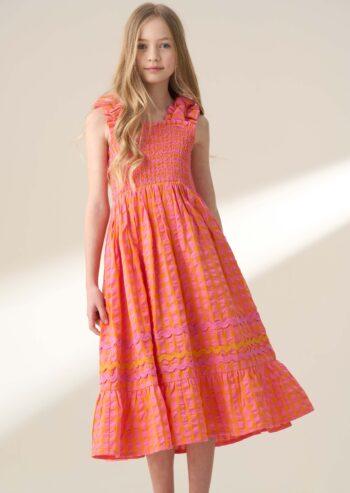 Bella Orange Ric Rac Midi Dress Orange
