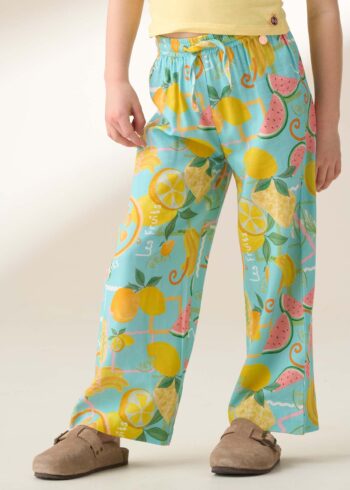 Lyla Blue Fruit Print Trousers Blue