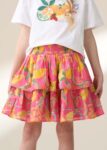Eliana Pink Tiered Fruit Print Skirt Pink
