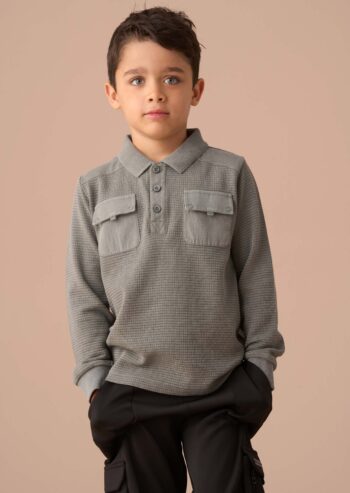 Finn Green Textured Long Sleeve Polo