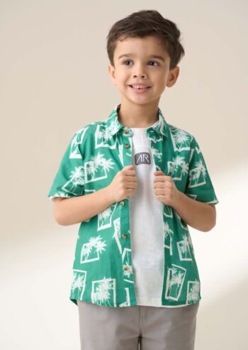 Jamie Green Palm Print Resort Shirt Green