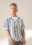 Enzo Blue and White Jacquard Stripe Shirt Multi