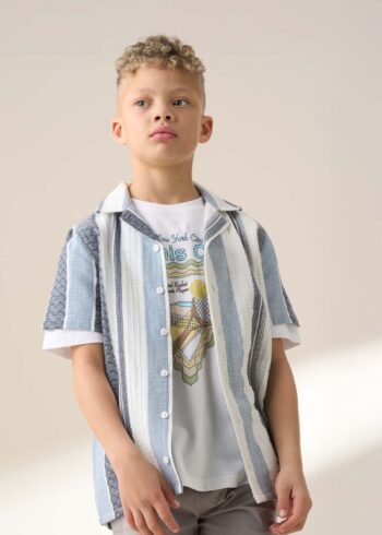 Enzo Blue and White Jacquard Stripe Shirt Multi