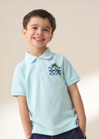 Arlo Blue Jersey Pique Back Print Polo Blue