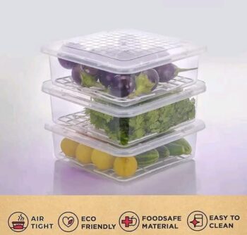 Food Storage Container with Removable Drain Plate & Lid, Stackable Portable Freezer Storage Containers to keep Fruits, Vegetables, Meat & More  | Freezer Organizer - 2500 ml