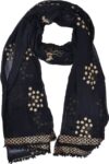 Cotton Blend Solid Black, White Women Dupatta