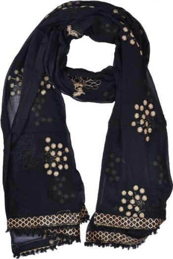 Cotton Blend Solid Black, White Women Dupatta