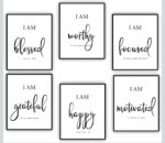 Motivational Wall Art - Office & Bedroom Wall Decor - Positive Quotes & Sayings - Daily Affirmations for Men, Women & Kids - Black & White - (9 X 6 Inches) - Set of 6