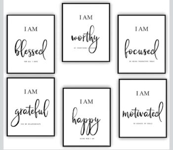 Motivational Wall Art - Office & Bedroom Wall Decor - Positive Quotes & Sayings - Daily Affirmations for Men, Women & Kids - Black & White - (9 X 6 Inches) - Set of 6