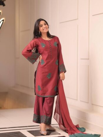 Collection In French Crep Silk Top-Bottom And Dupatta Set