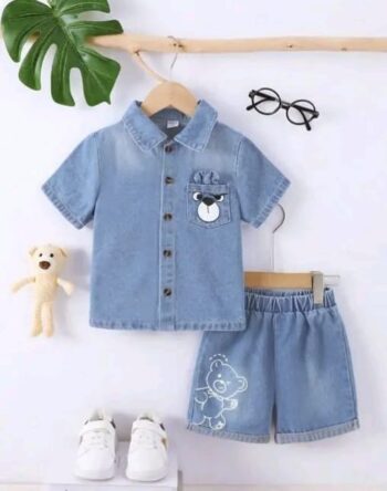Kids Stylish Denim Jacket & Shorts Set